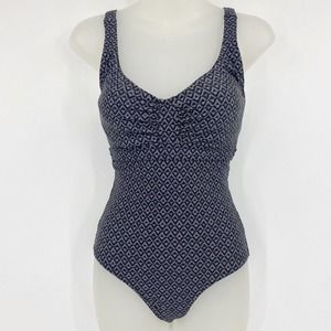 Prana Aelyn One Piece Swimsuit 32D Charcoal Compass Gray Print XS
